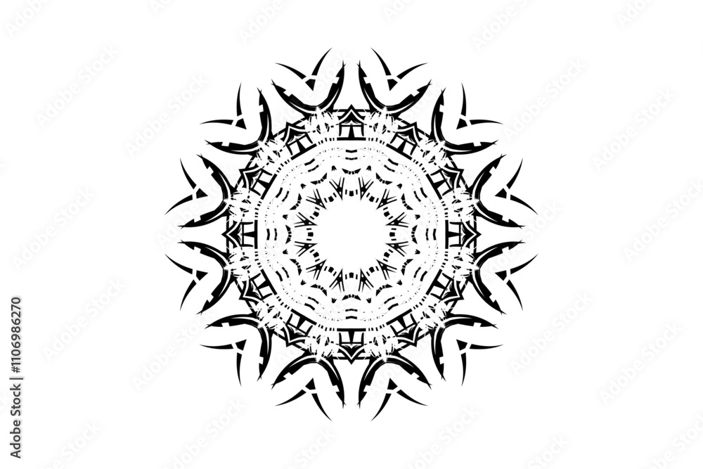 Complex Mandala Illustration with Neutral Tones and a Dark Center Focus
Complex Mandala Illustration with Neutral Tones and a Dark Center Focus