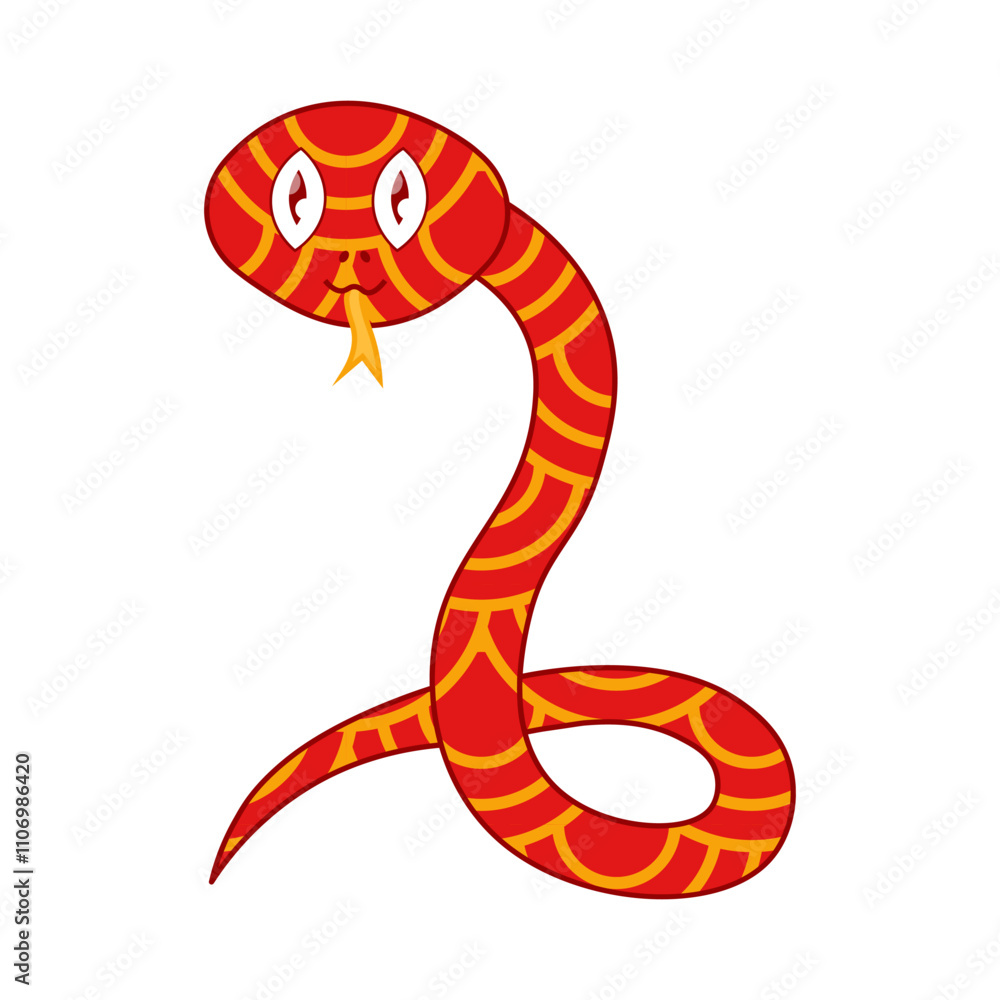 Fototapeta premium Red snake with golden patterns. Vector illustration on white background