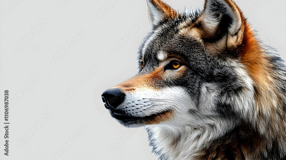 Fototapeta premium Majestic Wolf: Profile, Fur, Wild Canid, Eyes, Nature