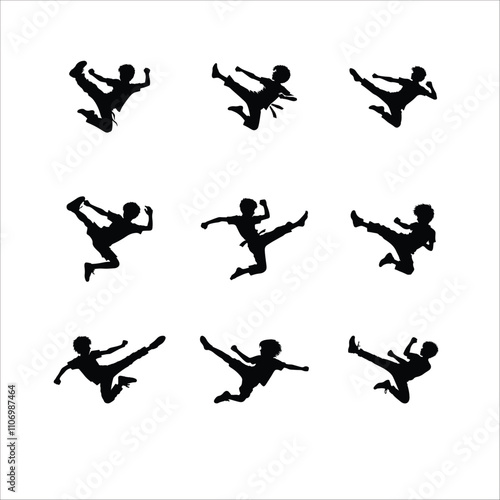 Vector Silhouette Of  Boys Who Are Given Flying Kick in the Air