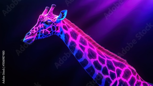 A vibrant, digitally enhanced depiction of a giraffe against a colorful background.