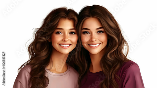 Sisters with Long Brown Hai...