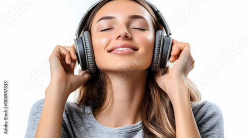 Woman Listens to Music with...