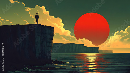 Silhouette Contemplates Sun...