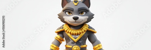 A stylized wolf character adorned with golden accessories, representing a regal theme.