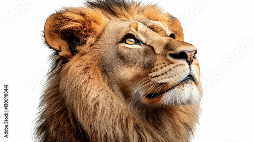 Majestic Lion Gazes Upward,...