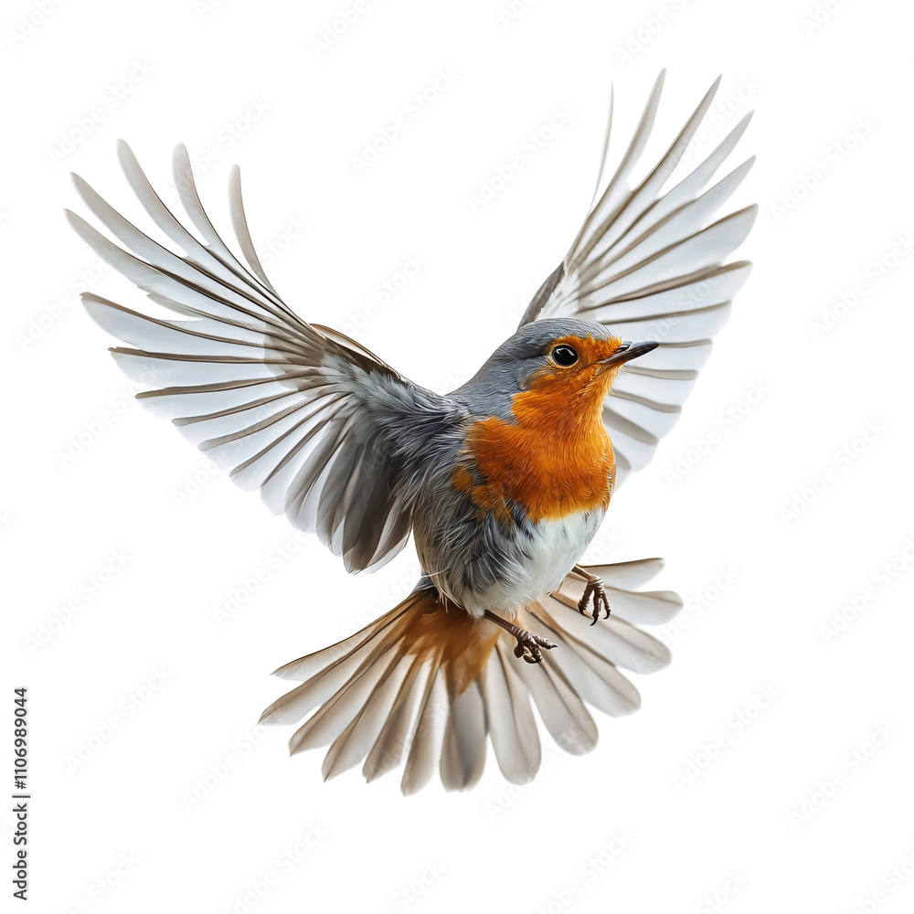 Obraz premium Robin bird in flight with spread wings, isolated on transparent background