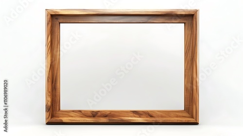 A realistic 3D model of a wooden picture frame with a polished finish, placed on a solid white background. photo