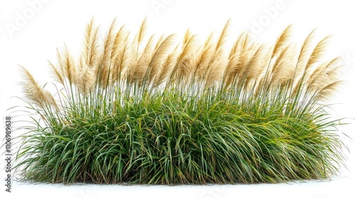 Lush Green Grass with Feathery Tall Blades Isolated on White photo