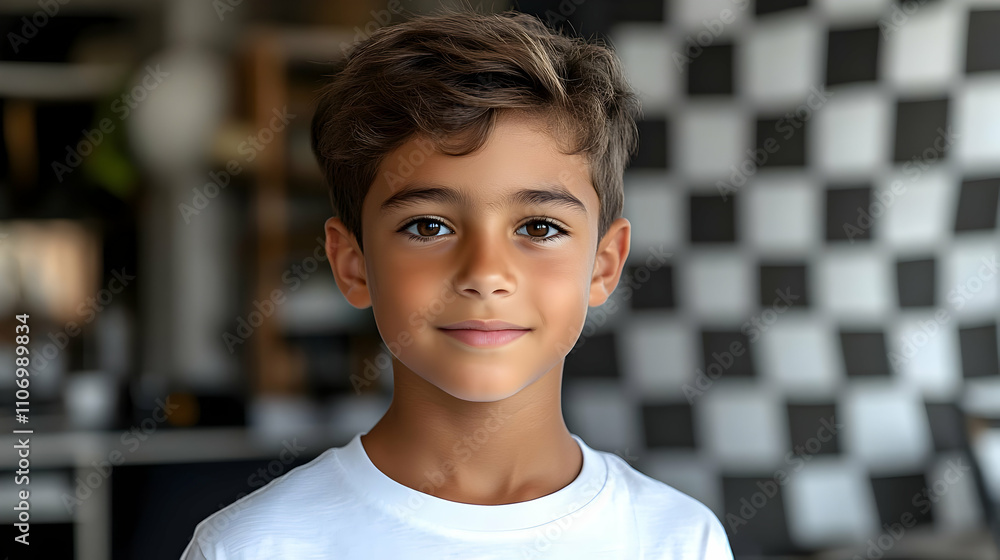 Young Boy Poses Confidently, Smiles Brightly Outdoors Young Boy Poses Confidently, Smiles Brightly Outdoors