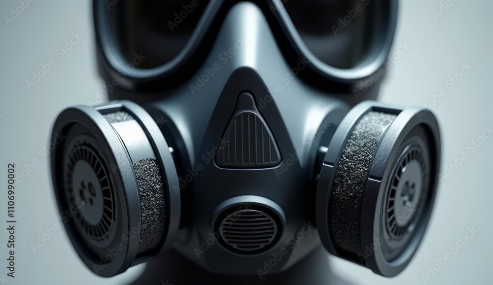 Closeup view of a dark grey military gas mask Closeup view of a dark grey military gas mask