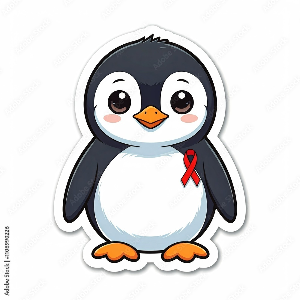 Chibi penguin with red ribbon on its flipper, celebrating World AIDS Day. Chibi penguin with red ribbon on its flipper, celebrating World AIDS Day.