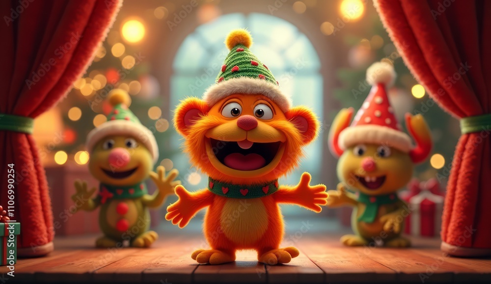 Obraz premium Festive Furry Friends Performing Christmas Show