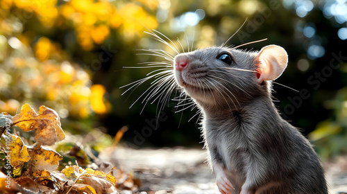 Gray Rat Gazes Upward in Au...