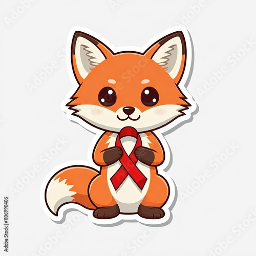 A cute chibi ferret with a red ribbon, symbolizing World AIDS Day, is depicted in sticker style, on a white background.