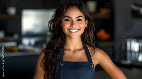 Woman Smiles, Wearing Denim...