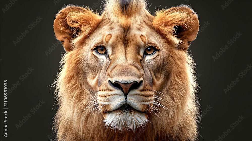 Fototapeta premium Majestic Lion: Wild Beauty, Powerful Gaze, King of Jungle, Fierce Majesty, Intense Portrait.