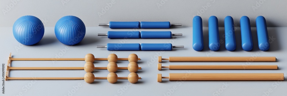 Naklejka premium Blue and Wooden Exercise Equipment for Fitness and Wellness