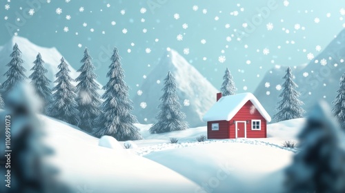 Cozy Red Cabin in a Snowy Winter Wonderland