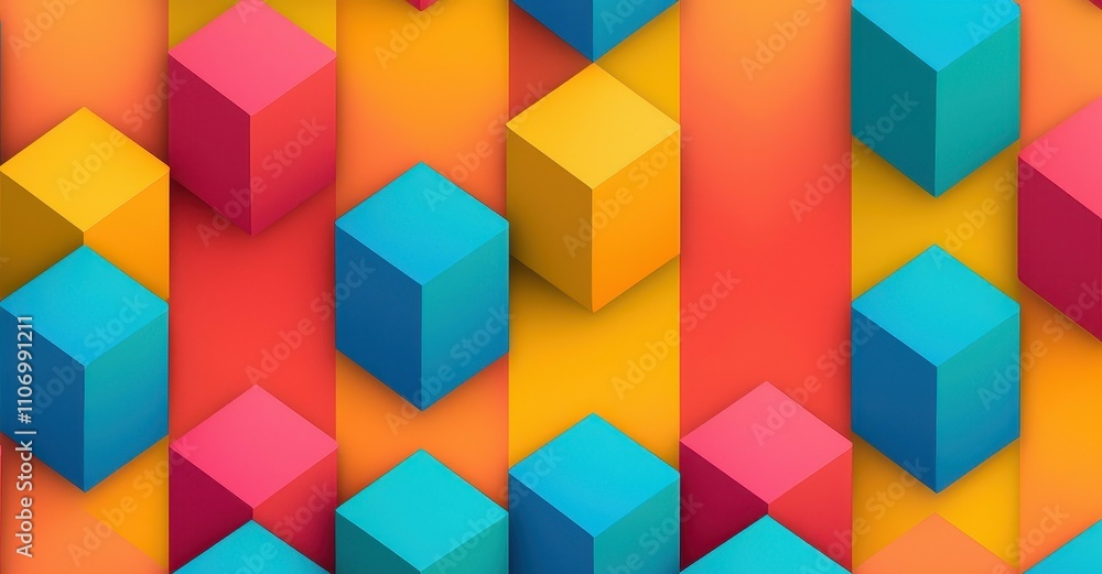 Stereoscopic Depth Illusion Concept. Colorful 3D cubes in a vibrant geometric pattern. Stereoscopic Depth Illusion Concept. Colorful 3D cubes in a vibrant geometric pattern.