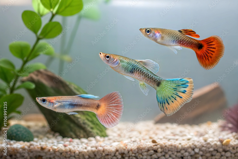 Fototapeta premium Some Guppy fish isolated on aquarium (Poecilia reticulata)
