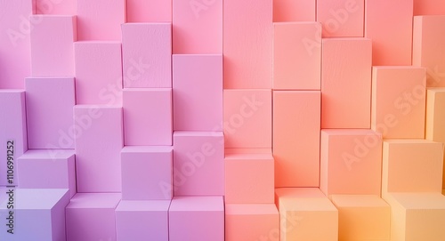 Stereoscopic Depth Illusion Concept. Colorful gradient of stacked blocks in pink and purple hues.