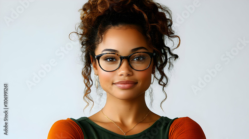 Woman with Curly Hair and G...