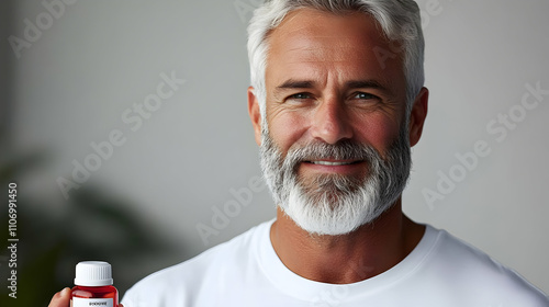 Man Holds Daily Supplements...