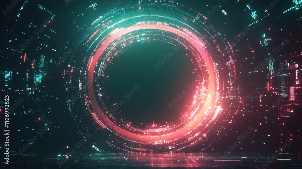 Obraz premium Glowing neon circle digital abstract background.