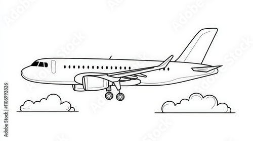 Obraz na płótnie Cartoon Style Airplane Flying in the Sky with Clouds Illustration w salonie