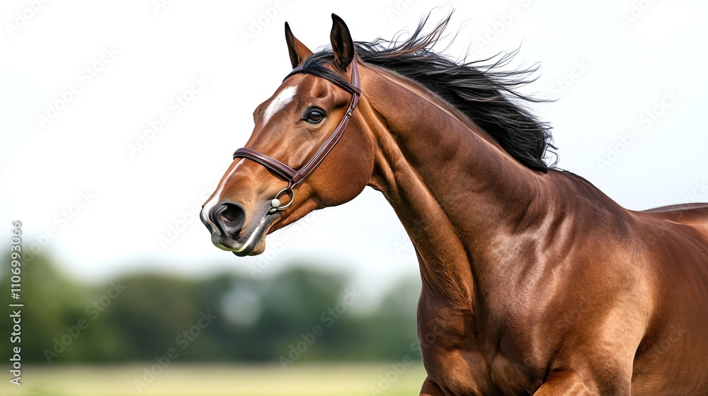 Horse galloping gracefully with flowing mane, white isolate background. Horse galloping gracefully with flowing mane, white isolate background.
