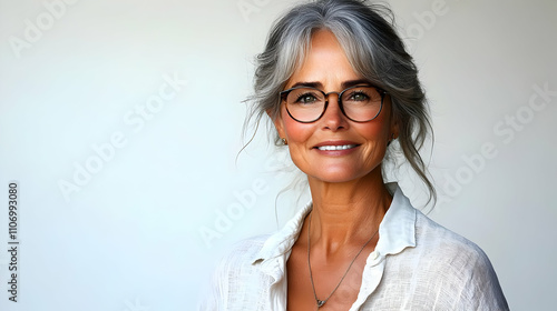Gray Hair, Glasses: Elegant...