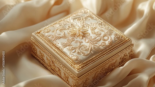 Ornate Gold Embroidered Jewelry Box On Silk