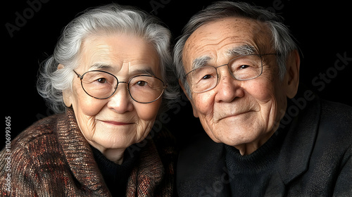 Elderly Couple's Portrait: Aging Gracefully, Love's Enduring Strength, Timeless Beauty