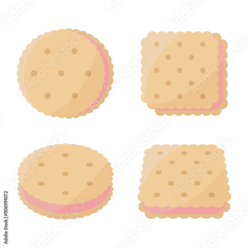 Strawberry biscuits vector illustration on white background. Cookies or crackers dessert collection.