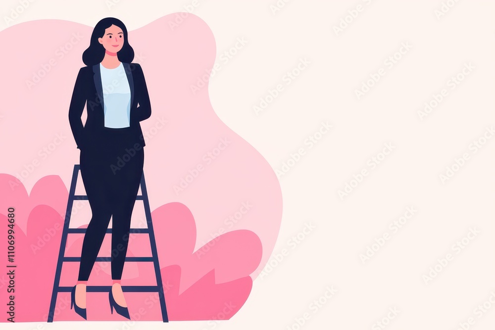 Resilient businesswoman skillfully repairing a broken ladder, showcasing determination and problem-solving in her career. Resilient businesswoman skillfully repairing a broken ladder, showcasing determination and problem-solving in her career.