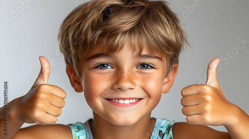 Happy Child Shows Thumbs Up...