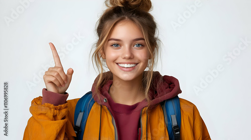 Smiling Girl Points Up: Adv...