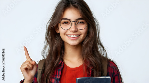 Student Smiles, Points Up, ...