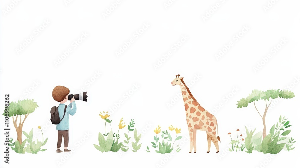Obraz premium Photographer Capturing a Giraffe in a Colorful Nature Setting