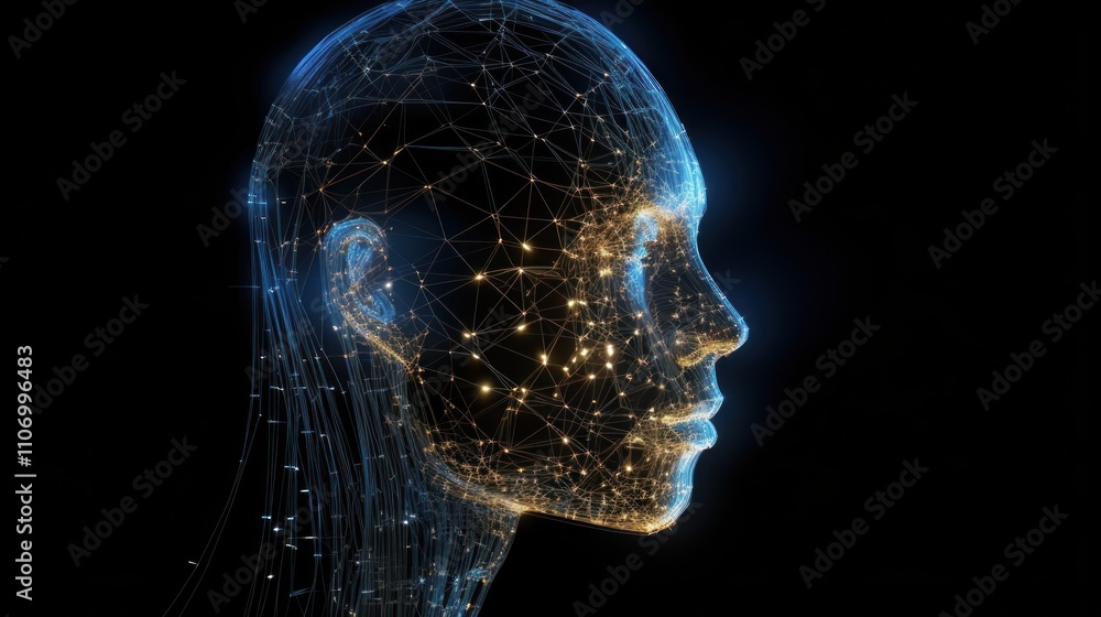 Digital Portrait: A Futuristic Wireframe Head in Profile Digital Portrait: A Futuristic Wireframe Head in Profile