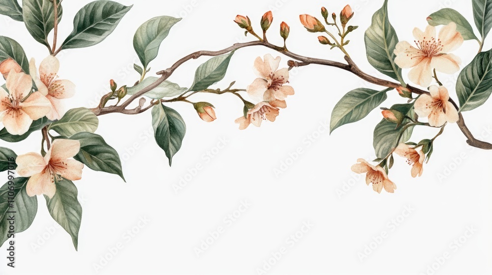 Fototapeta premium Branch with flowers and leaves