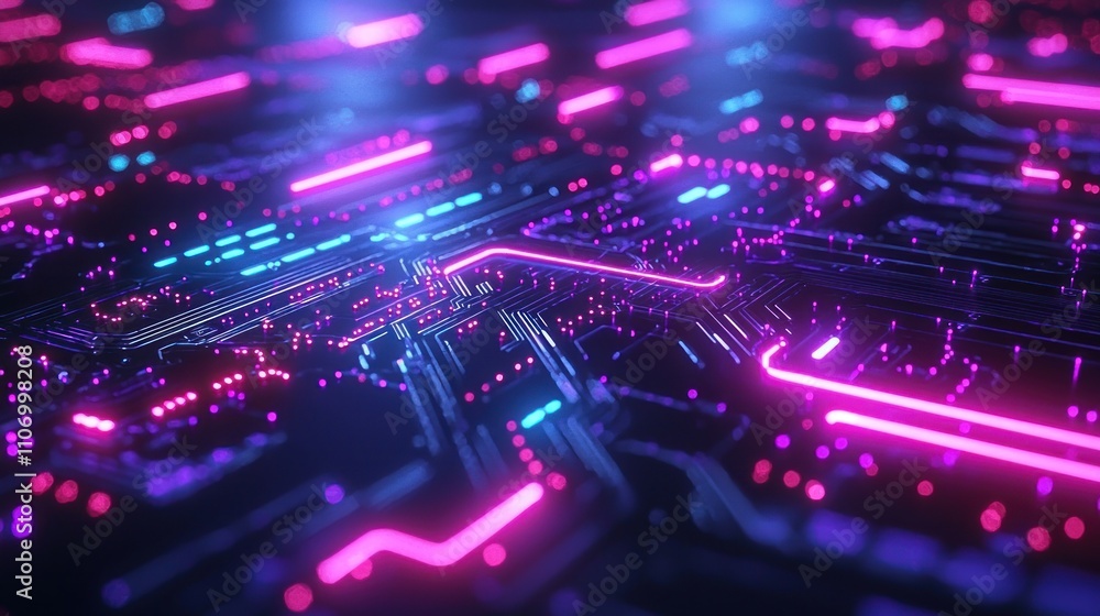 Abstract Circuit Board with Neon Lights Abstract Circuit Board with Neon Lights