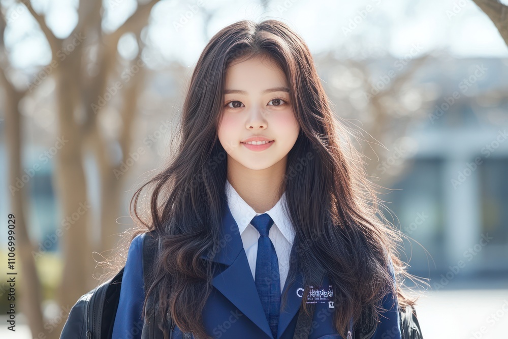 Cheerful Korean High School Student in a Blouse with a Bright Smile Cheerful Korean High School Student in a Blouse with a Bright Smile
