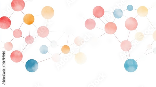 Abstract watercolor composition with colorful circles and connections