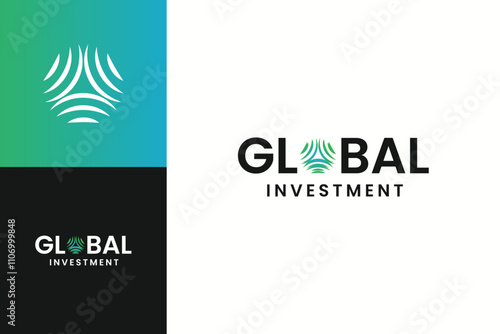 creative symbol global investment iconic logo design vector illustration. modern iconic for global consulting, business, invest, investment, and finance company isolated on gradient background