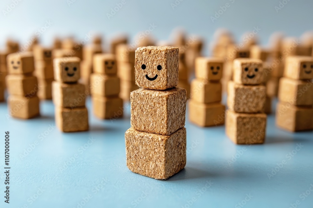 Smiling Cork Blocks Stacked for Creative Play and Imaginative Learning Activities