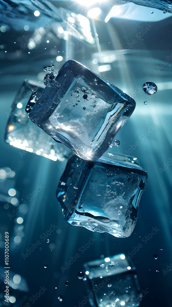 Ice Cubes floating in water with Bubble Fresh Cold Cool Refreshing Liquid Beverage Chill Refreshment Ice Cubes floating in water with Bubble Fresh Cold Cool Refreshing Liquid Beverage Chill Refreshment