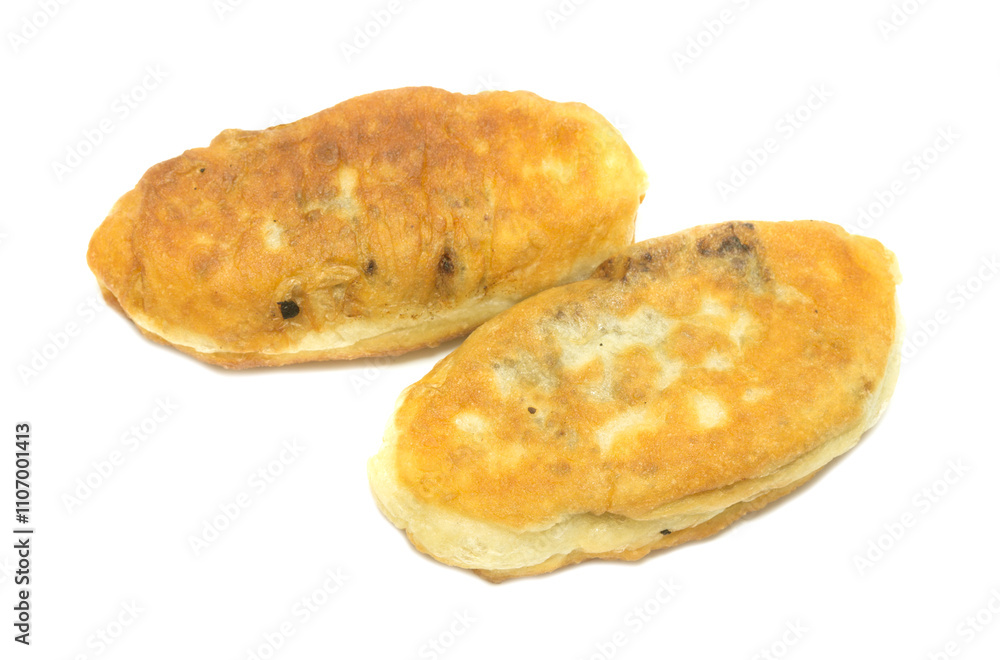 Two fried doughnuts on a white background Two fried doughnuts on a white background