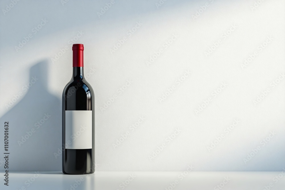 Wine bottle with blank label standing on a minimalist white background, creating a stylish and customizable visual for wine related projects Wine bottle with blank label standing on a minimalist white background, creating a stylish and customizable visual for wine related projects